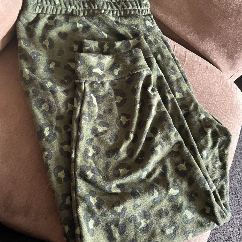 Olive Green Leopard Print Joggers